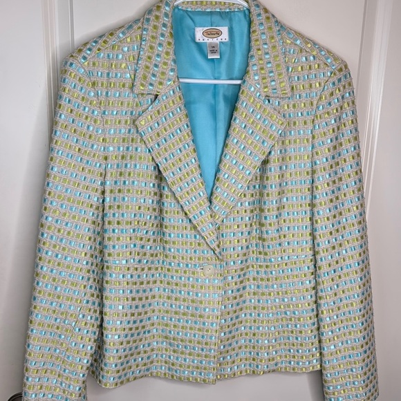 Talbots Blue Green Woven Women's Jacket Sz 14P - Picture 3 of 16